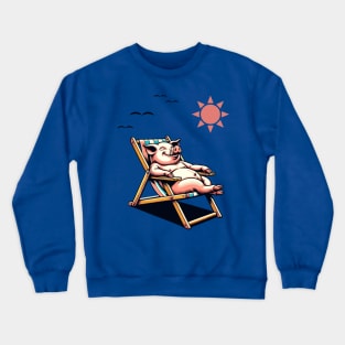 Piggy laying on a beach chair Crewneck Sweatshirt